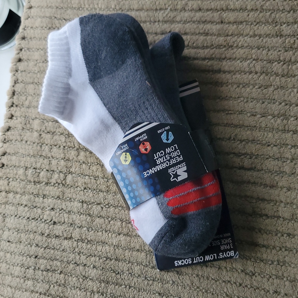 Starter Boys' Performance Low Cut Socks 3 Pair Shoe Size 3-9